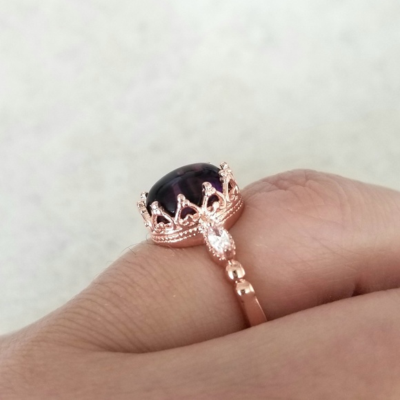 Rose Gold & Amethyst Cabochon Ring - Picture 8 of 8